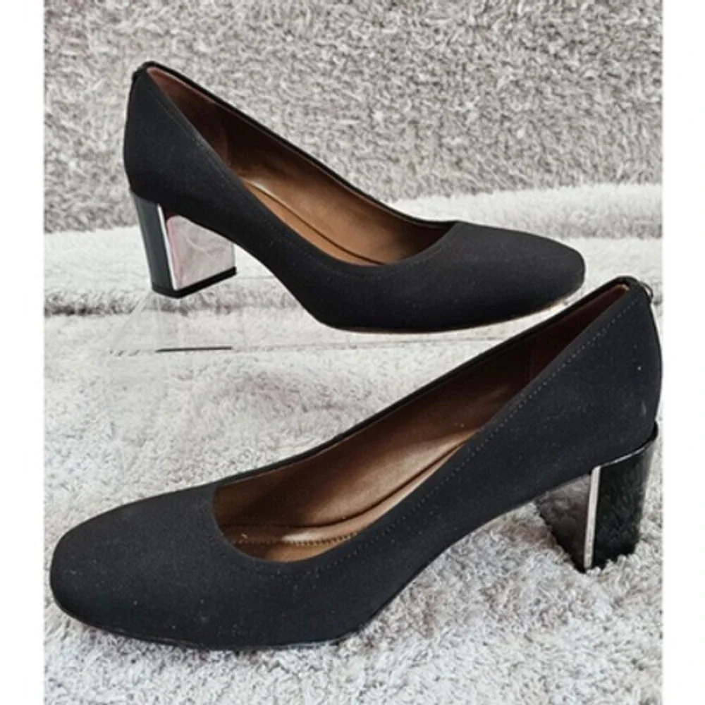 Donald J Pliner Block Heel Pumps Black Fabric Stretch Silver Accent Women 7.5M